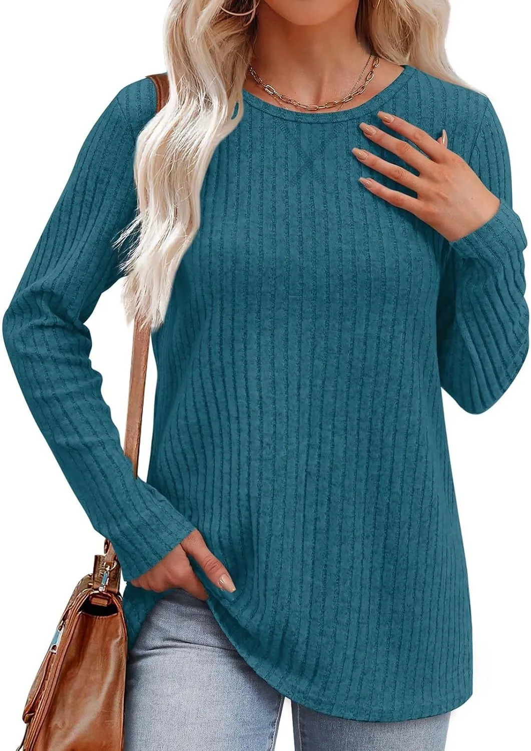 Women Casual Knit Sweaters Long Sleeve Shirts for Women Tunic Tops Dressy Pullovers Fashion Basic Lightweight Blouses