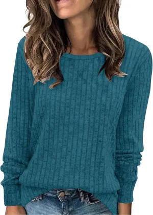 Women Casual Knit Sweaters Long Sleeve Shirts for Women Tunic Tops Dressy Pullovers Fashion Basic Lightweight Blouses