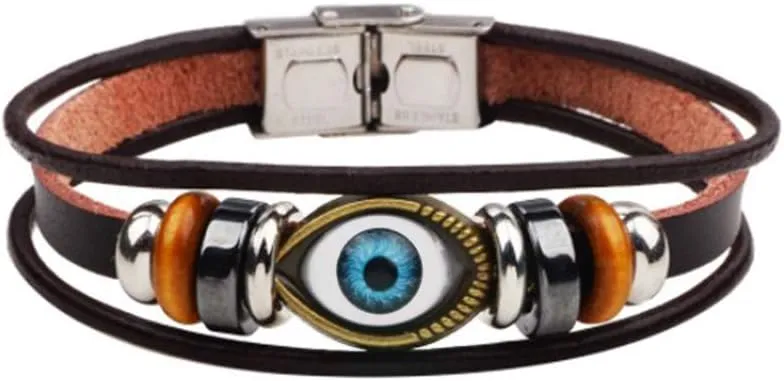 Women Evil Eye Leather Bracelet Beaded Wrap Bracelet Gift Wrap for Men Cousin Niece Nephew Aunt Birthday Anniversary