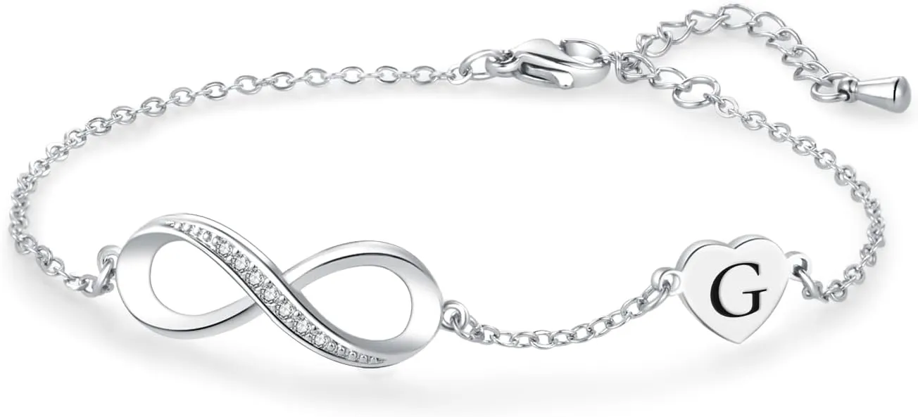 Women Initial A-Z Letter Bracelets Infinity Love Heart Alphabet Chain Bracelets Adjustable Stainless Steel Bracelets Jewelry Gifts