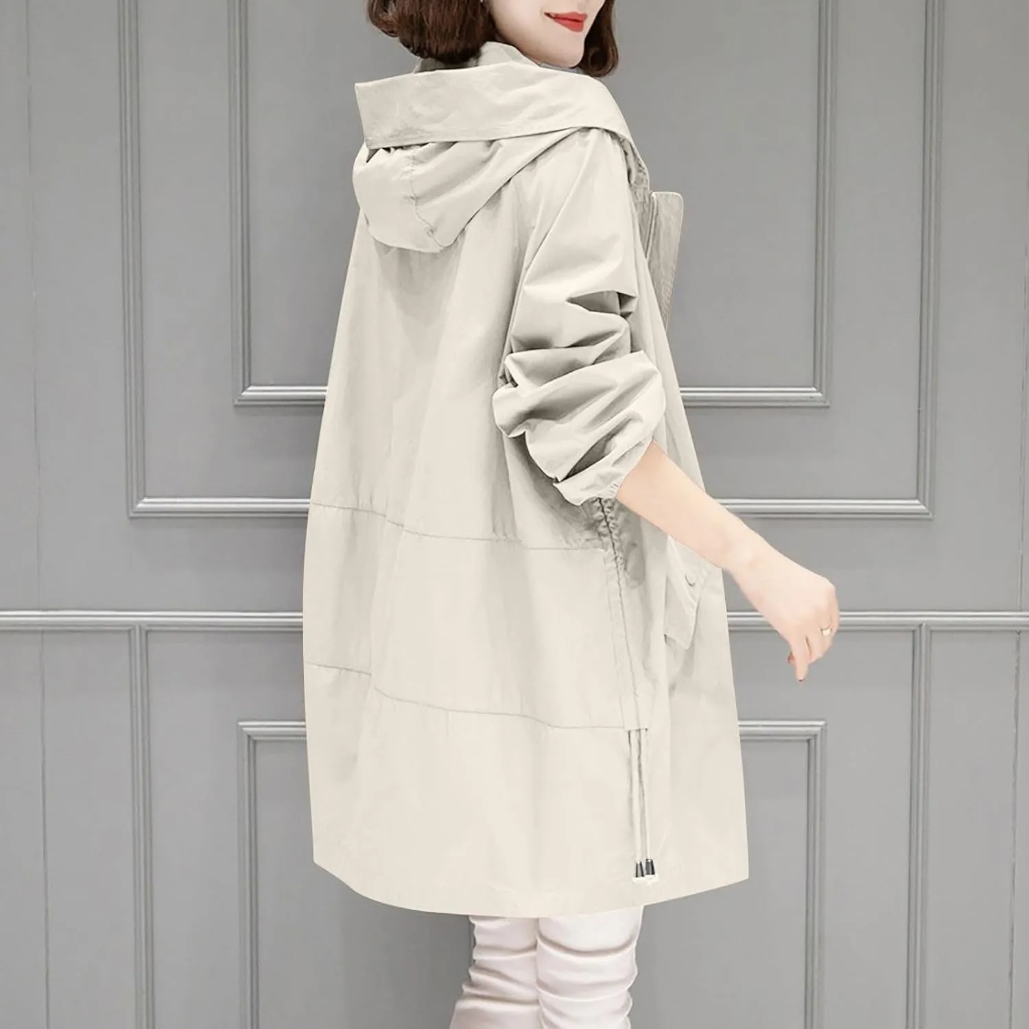 Women Rain Jacket Windproof Long Coats Hooded Windbreaker Lightweight Jackets Hiking Outdoor Travel Trench Coat