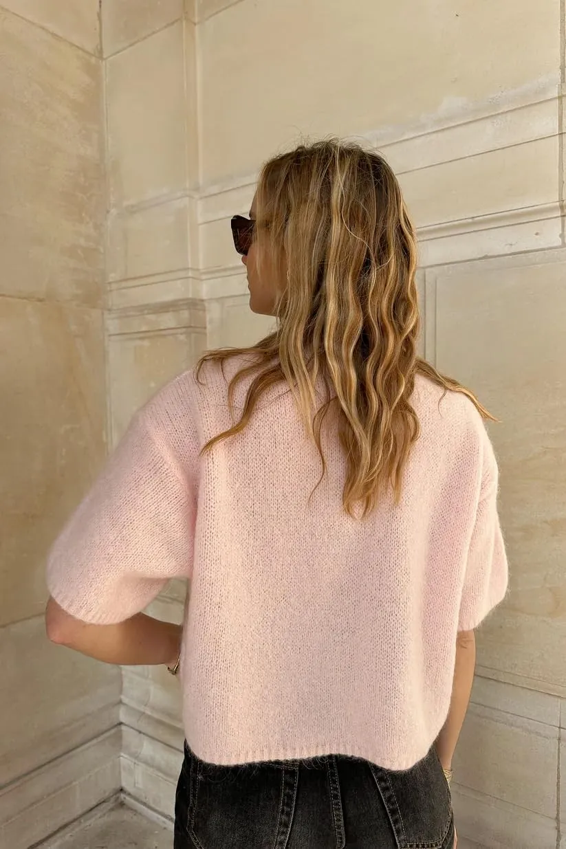 Women Short Sleeve Knitted Sweaters Solid Color Pullover Sweatshirts Summer Loose Blouses Oversized Jumpers