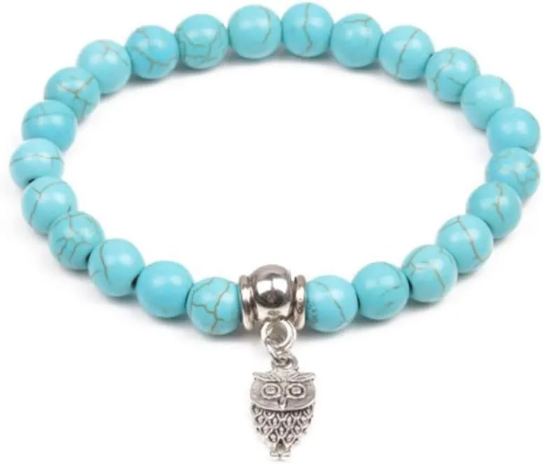 Women Vintage Turquoise Bracelets Men Couple Beaded Stretch Gift for Mum Birthday Daughter Auntie Sister Anniversary