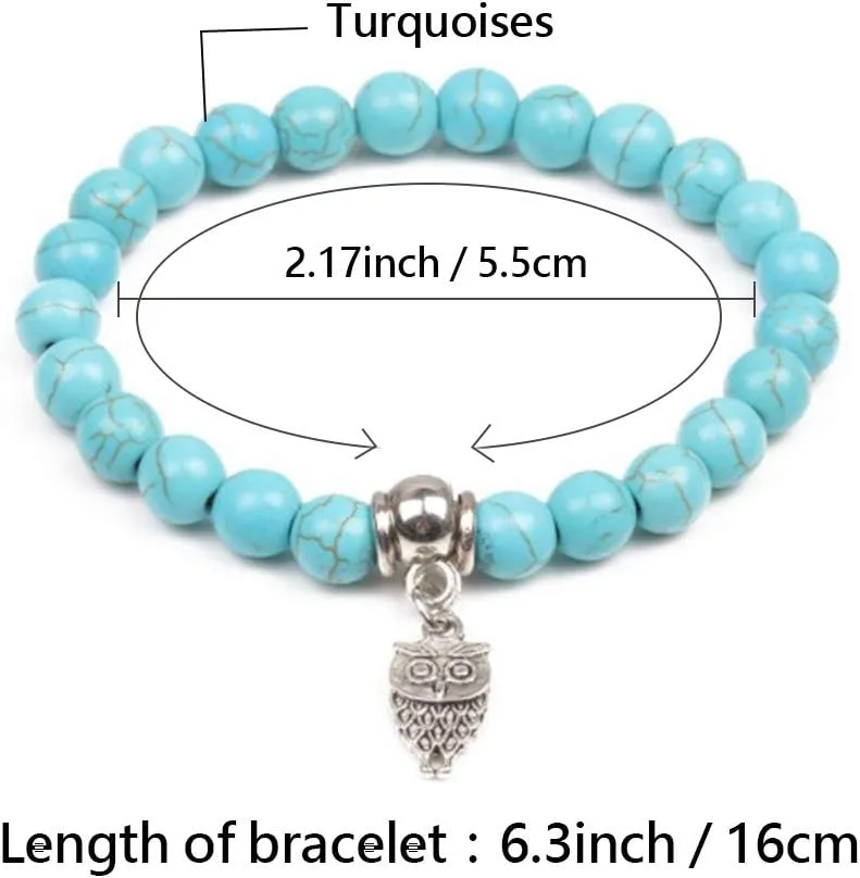Women Vintage Turquoise Bracelets Men Couple Beaded Stretch Gift for Mum Birthday Daughter Auntie Sister Anniversary