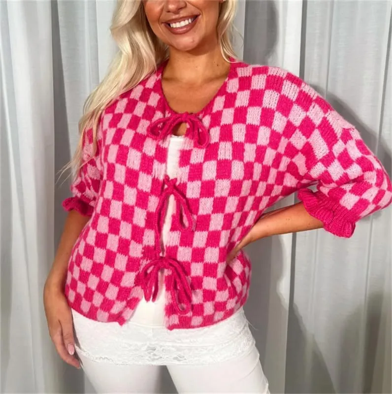 Women Y2k Tie Front Knit Cardigan Sweater Girls Cute Outwear Top Short Ruffle Sleeve Loose Knitwear Tops