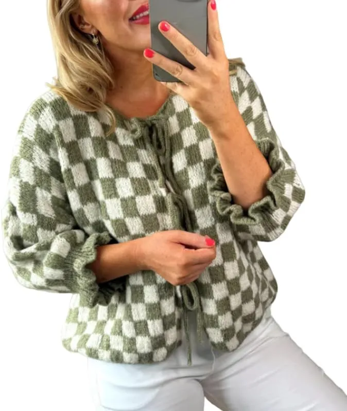 Women Y2k Tie Front Knit Cardigan Sweater Girls Cute Outwear Top Short Ruffle Sleeve Loose Knitwear Tops