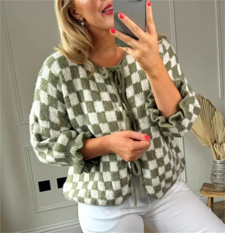 Women Y2k Tie Front Knit Cardigan Sweater Girls Cute Outwear Top Short Ruffle Sleeve Loose Knitwear Tops