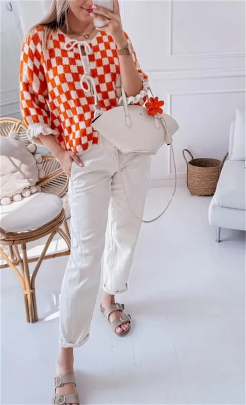 Women Y2k Tie Front Knit Cardigan Sweater Girls Cute Outwear Top Short Ruffle Sleeve Loose Knitwear Tops