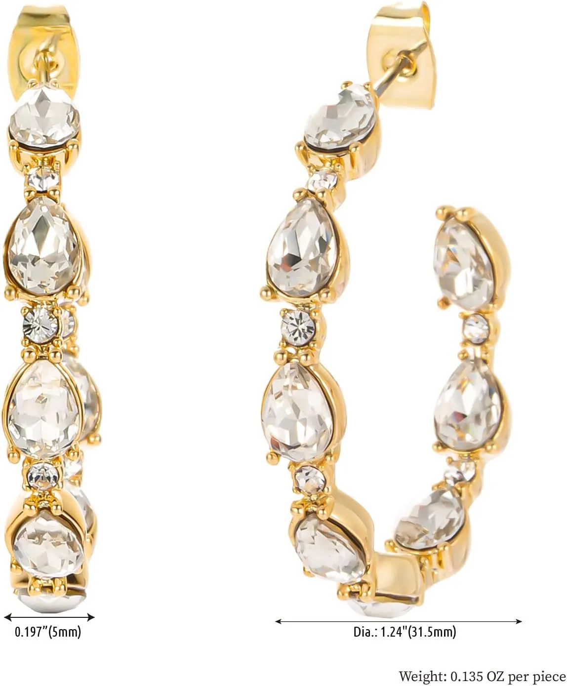 Women's 14k Real Gold Plated Rhinestone Huggie Hoop Earrings for Women Trendy,Womens Dainty Gold Jewelry Earrings