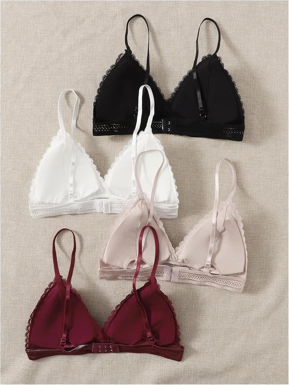 Women's 4 Pack Floral Lace Adjustable Straps Wireless Bra Scallop Trim Molded Bralettes Sets