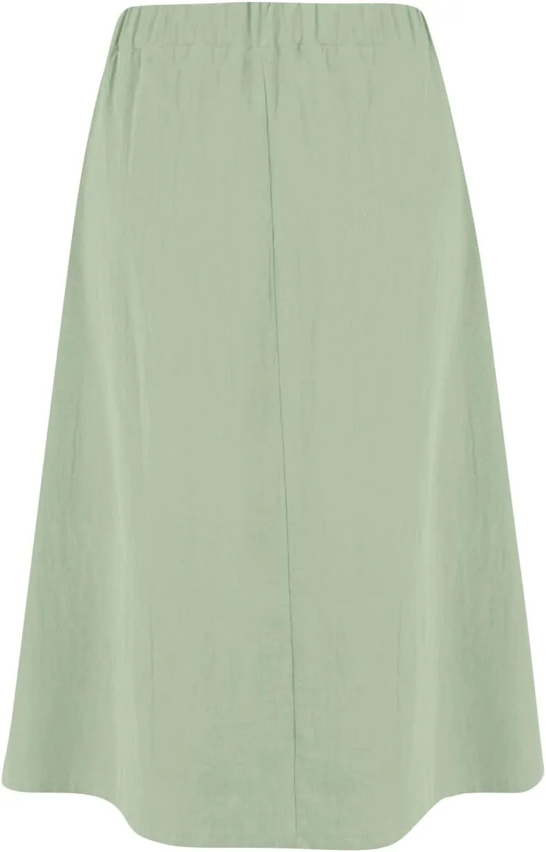 Womens A Line Midi Skirt Vintage Front Button Swing Skirts Summer High Waisted Pleated Midi Skirt with Pockets