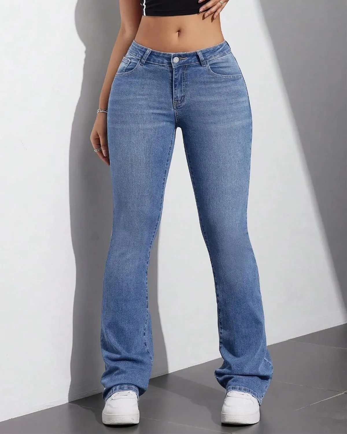 Women's Bell Bottom Jeans Low Waist Classic Stretch Flared Jeans Denim Bell Bottom Pants