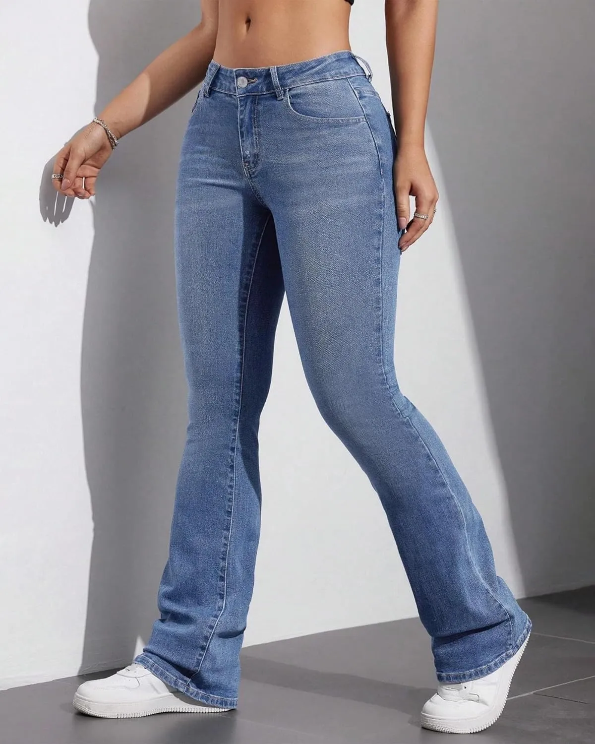 Women's Bell Bottom Jeans Low Waist Classic Stretch Flared Jeans Denim Bell Bottom Pants