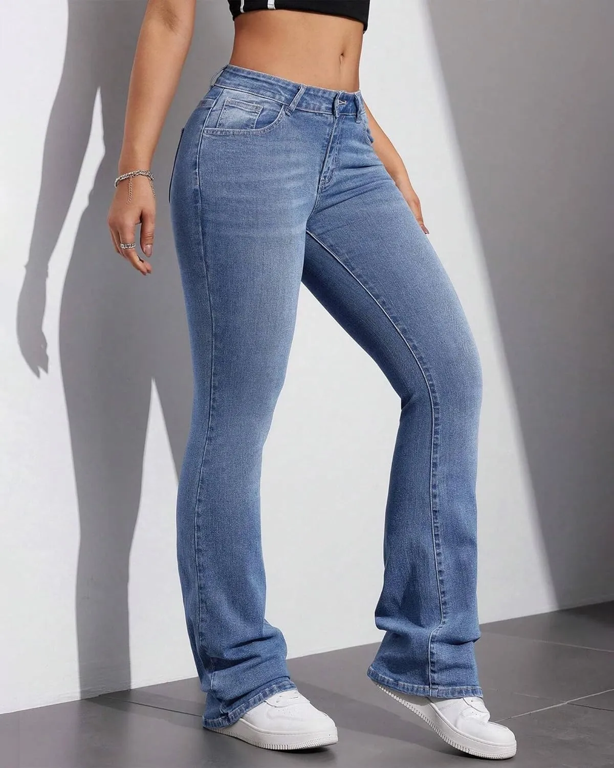 Women's Bell Bottom Jeans Low Waist Classic Stretch Flared Jeans Denim Bell Bottom Pants