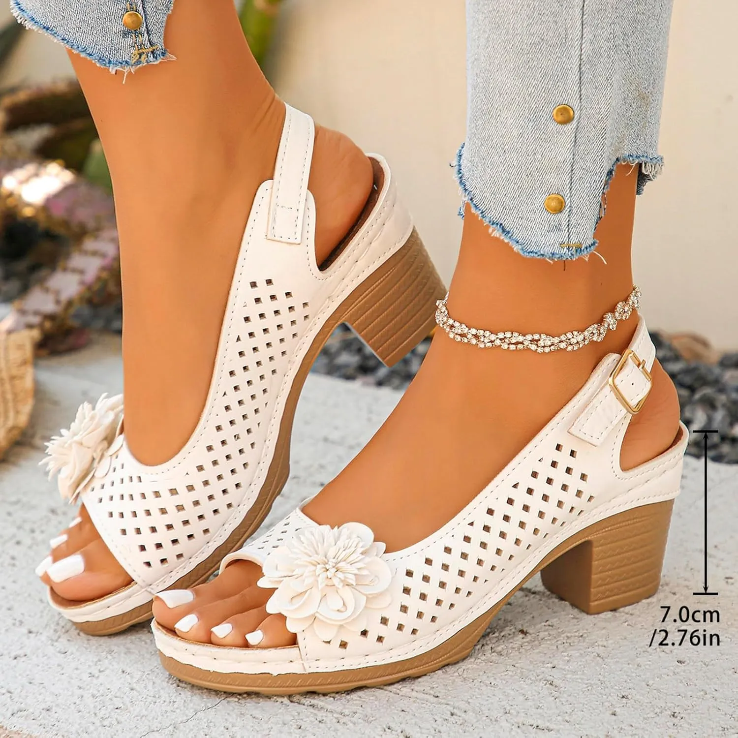 Womens Block Heel Sandals Summer Open Toe Ankle Buckle Strap Chunky Casual Hollow Out Platform Wedge Peep Slingback Dress Shoes Dressy Wedges Heels Comfortable Sandal Work Office Breathable
