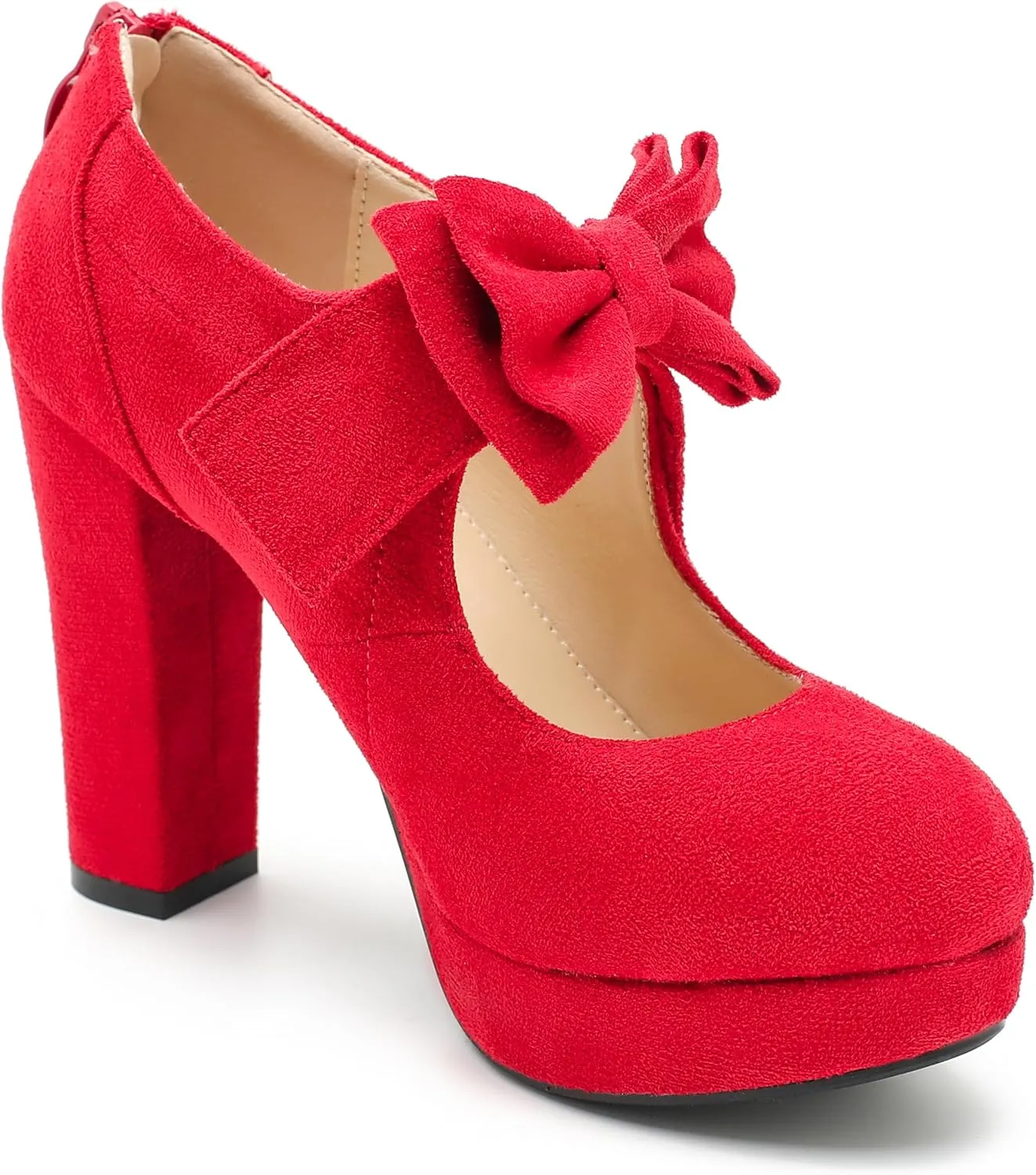 Womens Bow Heels Mary Jane Shoes Round Toe Platform Chunky High Heel Vintage Dress Pumps