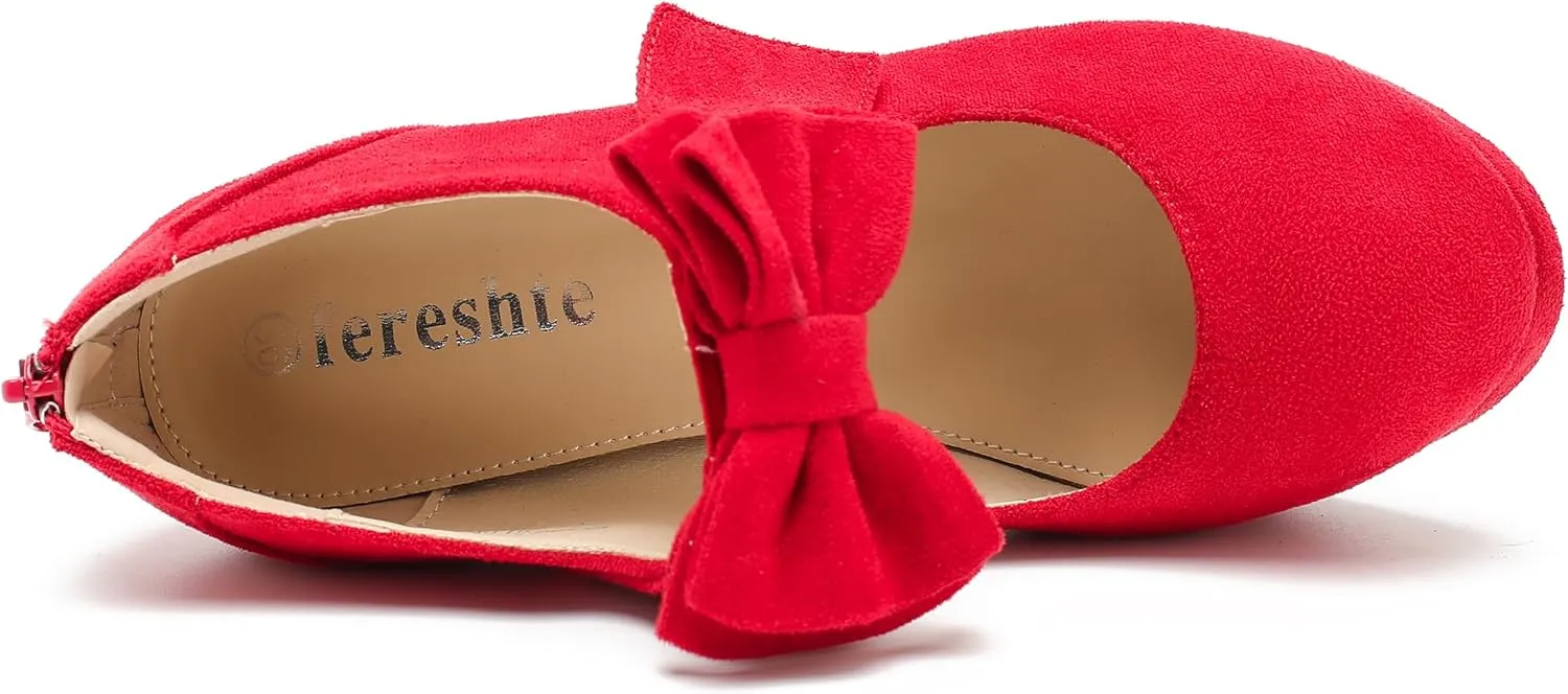 Womens Bow Heels Mary Jane Shoes Round Toe Platform Chunky High Heel Vintage Dress Pumps