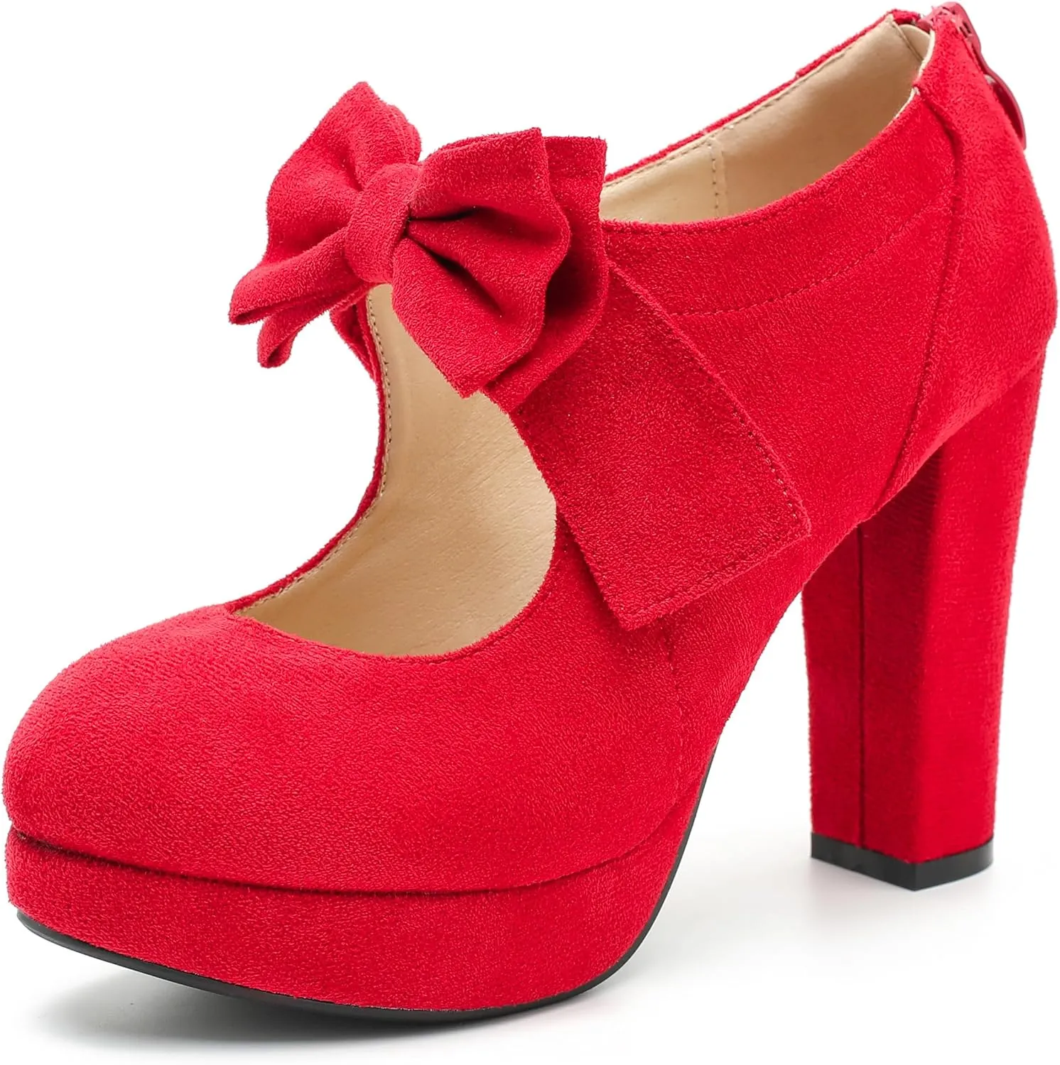 Womens Bow Heels Mary Jane Shoes Round Toe Platform Chunky High Heel Vintage Dress Pumps