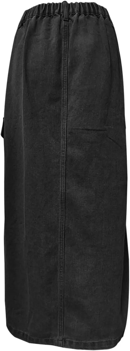Women's Casual Denim Skirts Summer Midi Jean Skirts Stretch High Waisted Vintage Denim Dress 2025 Trendy with Pockets