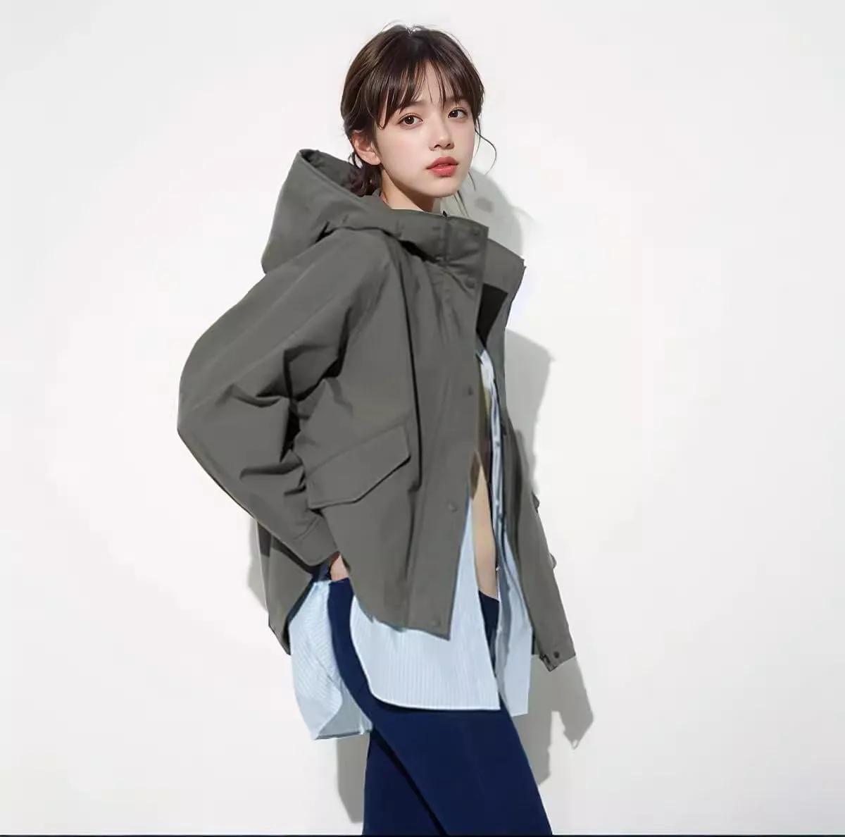 Women's casual hooded jacket, short windbreaker