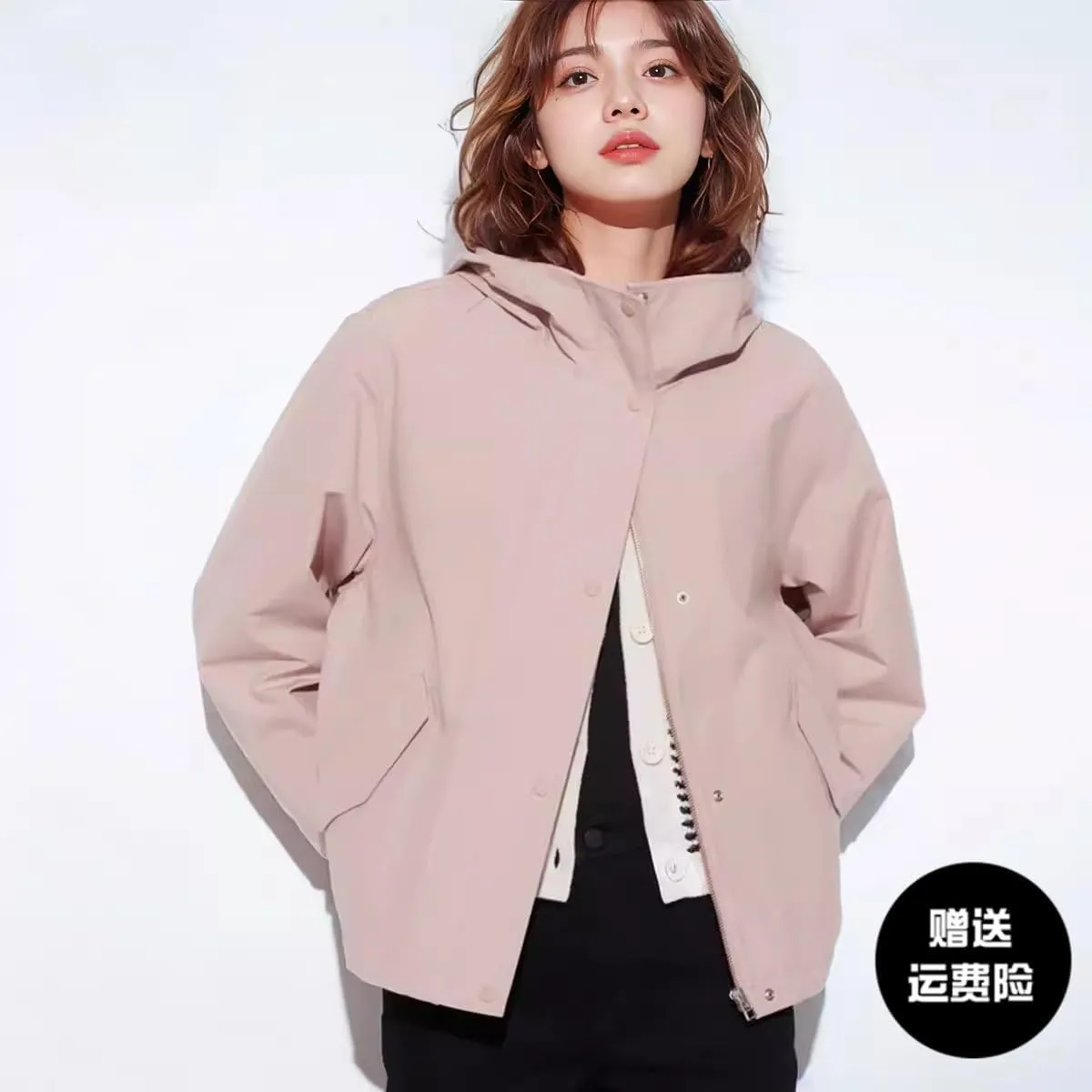 Women's casual hooded jacket, short windbreaker