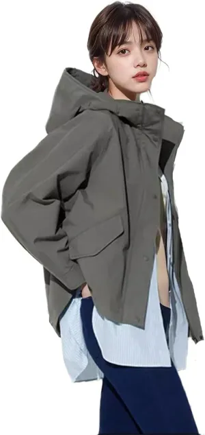 Women's casual hooded jacket, short windbreaker