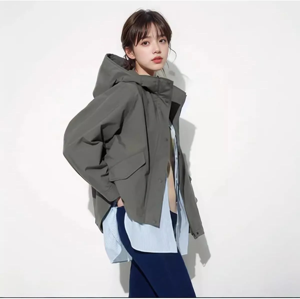 Women's casual hooded jacket, short windbreaker