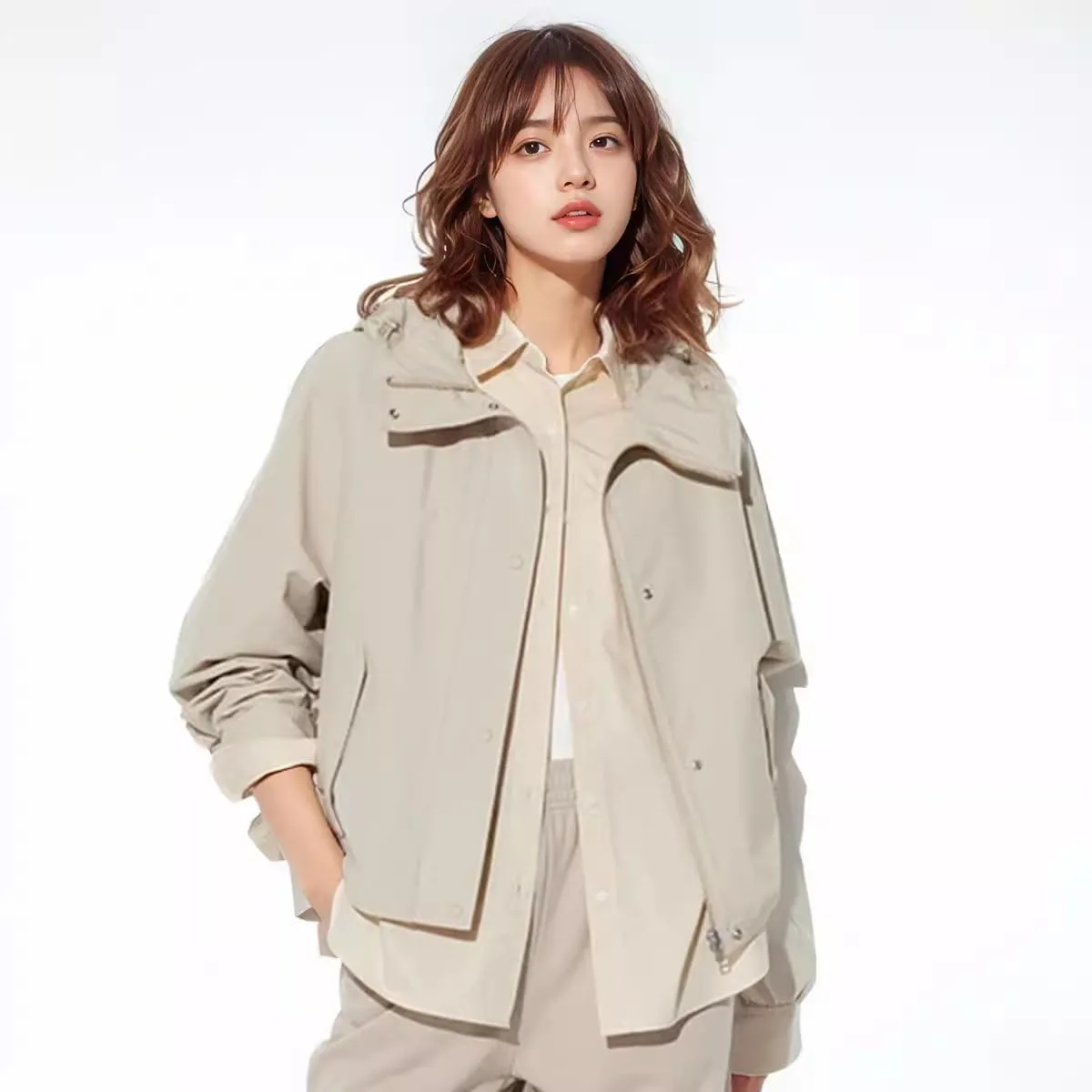 Women's casual hooded jacket, short windbreaker