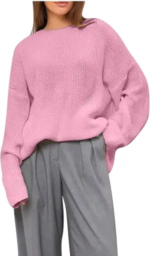 Women's Casual Oversized Sweaters Loose Soft Chunky Knit Long Batwing Sleeve Pullover Sweater Tunic Outfit Tops 2024