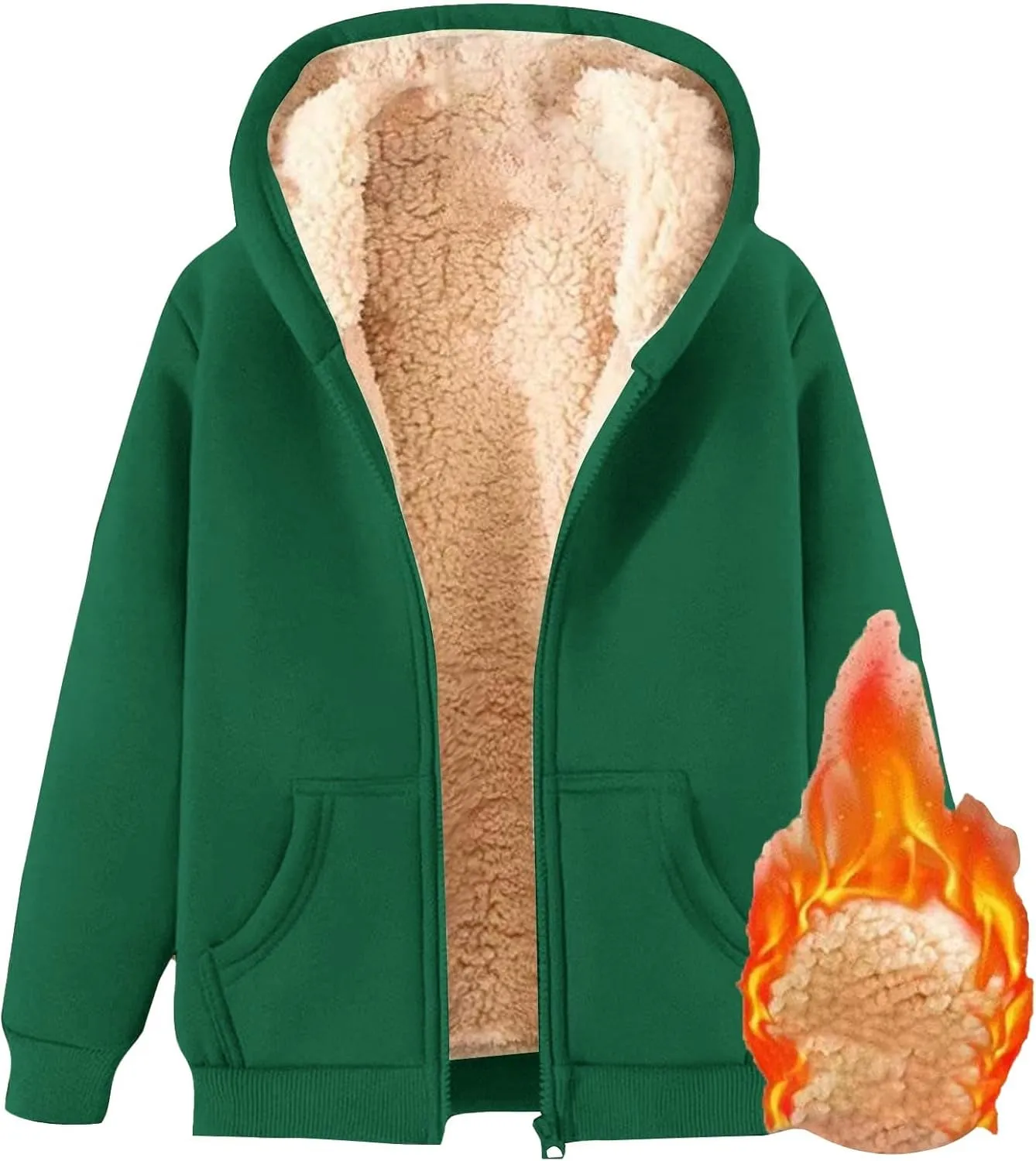 Women's Casual Sherpa Lined Jackets Fall Winter Fleece Zip Up Hoodie Plus Size Long Sleeve Warm Soft Coats Outerwear