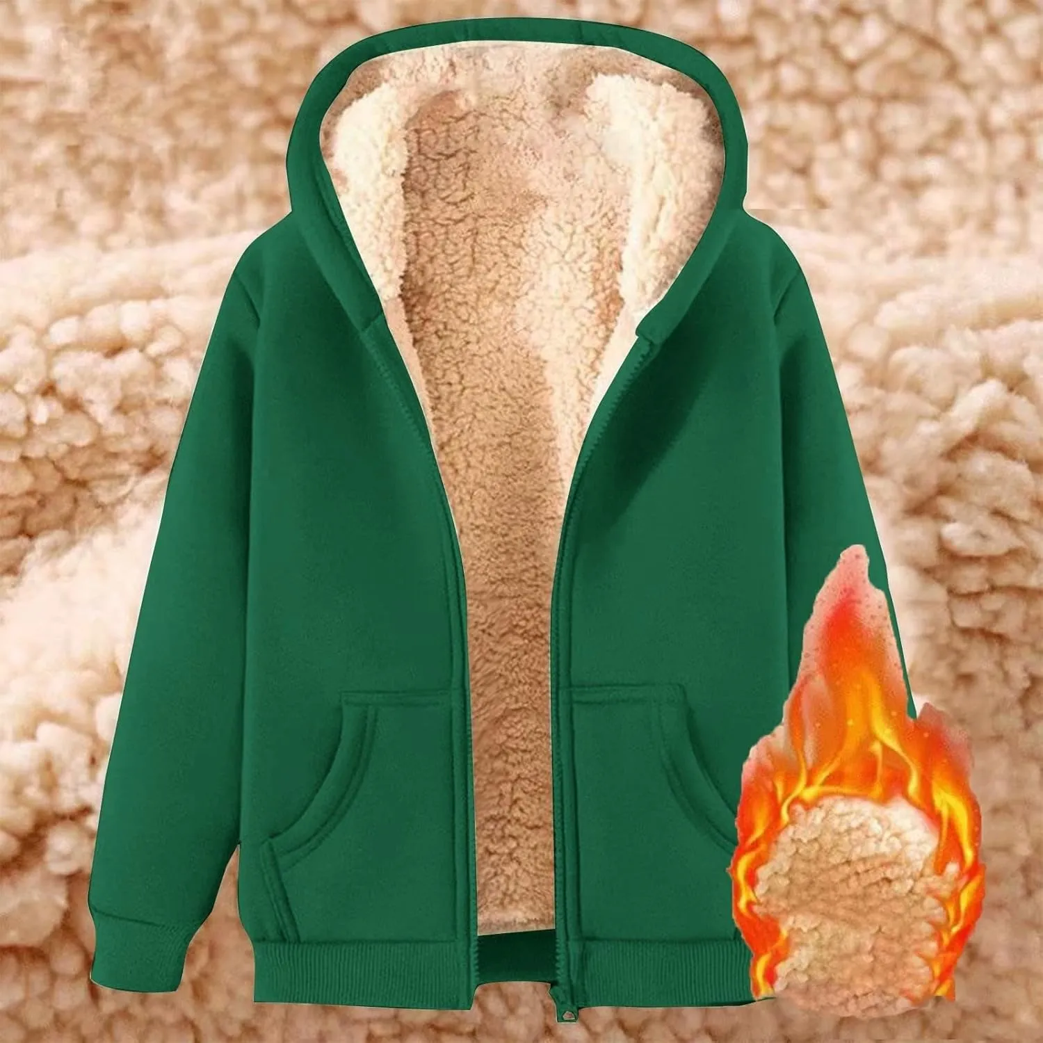 Women's Casual Sherpa Lined Jackets Fall Winter Fleece Zip Up Hoodie Plus Size Long Sleeve Warm Soft Coats Outerwear