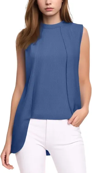 Women's Crew Neck Sleeveless Casual Tank Tops Summer Irregular Going Out Tank Tops Slim Solid Color Trendy