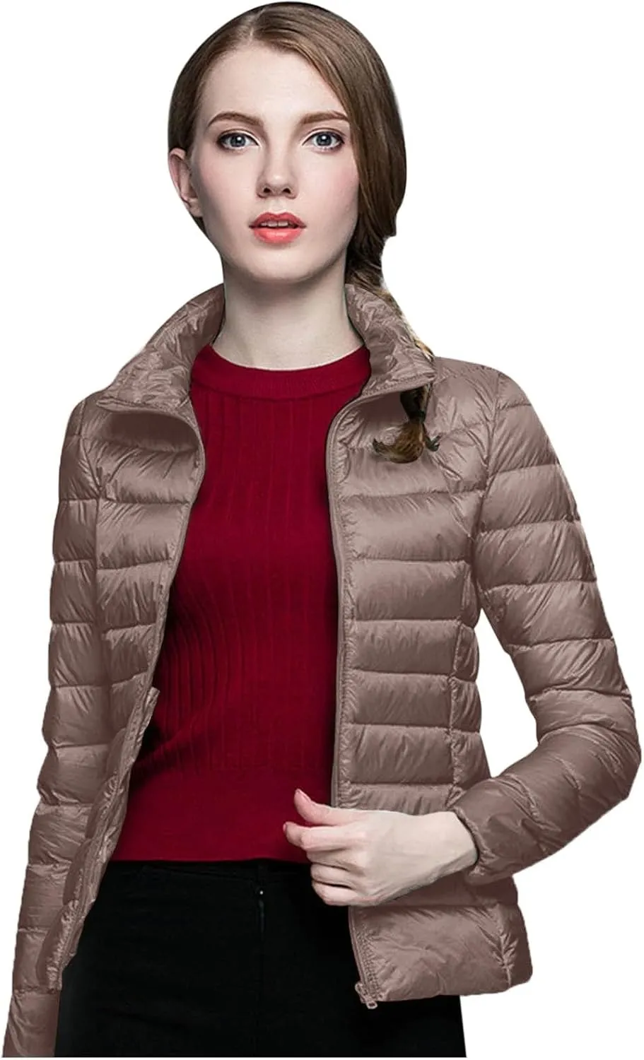 Womens Down Jacket Lightweight Windproof Slim Fit Cropped Bomber Jackets Winter Trendy Thermal Puffer Quilted Coats
