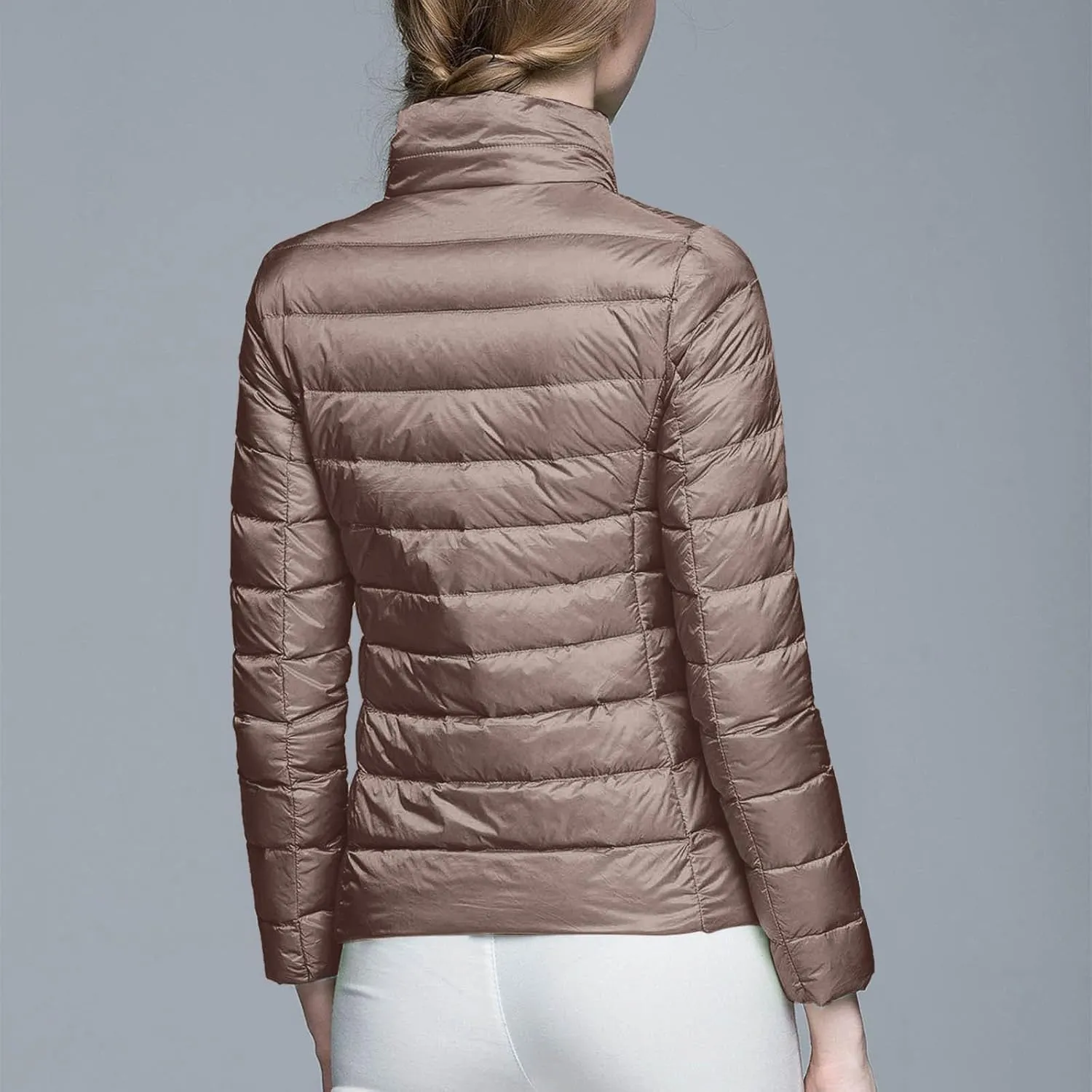 Womens Down Jacket Lightweight Windproof Slim Fit Cropped Bomber Jackets Winter Trendy Thermal Puffer Quilted Coats