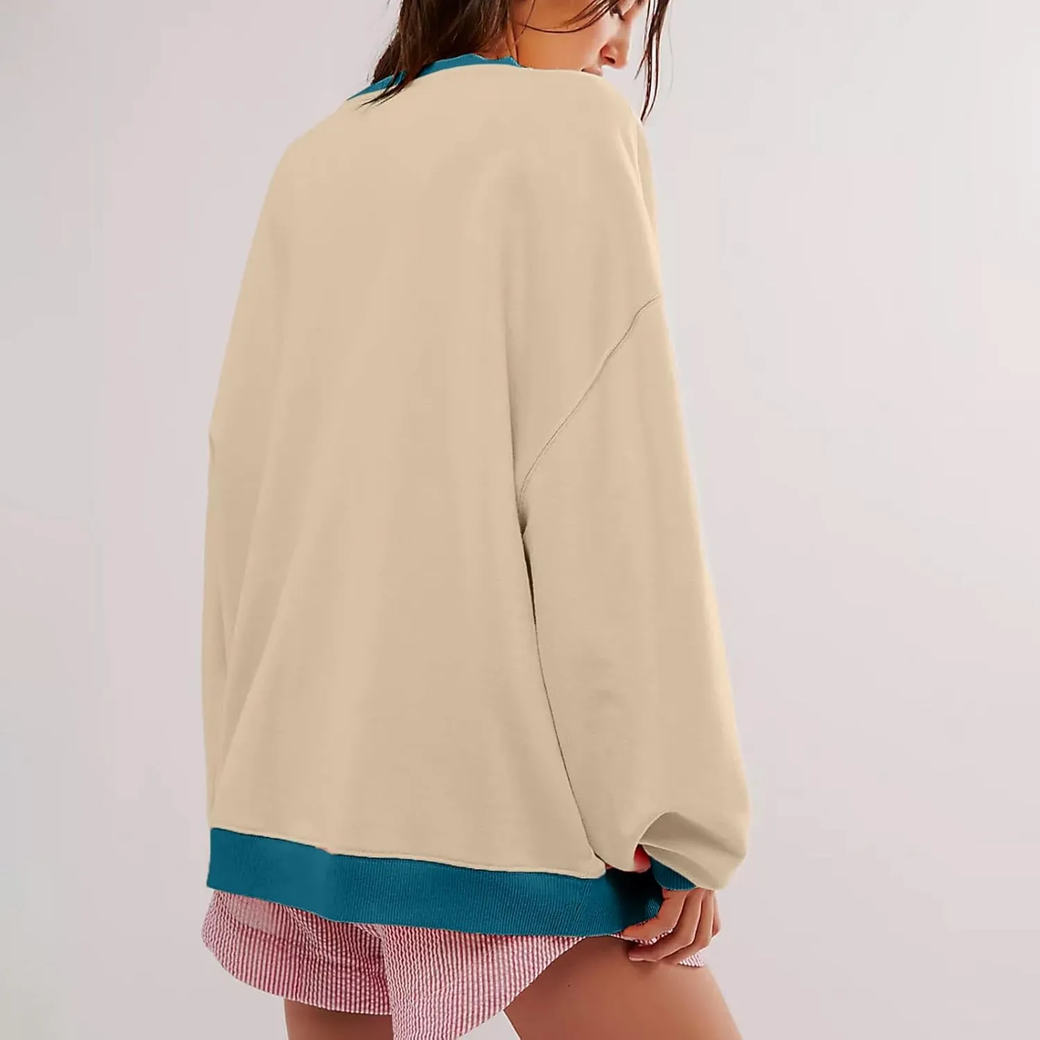 Womens Fall Oversized Crewneck Sweatshirt Classic Colorblock Long Sleeve Tops Casual Pullover Shirts Y2K Clothes