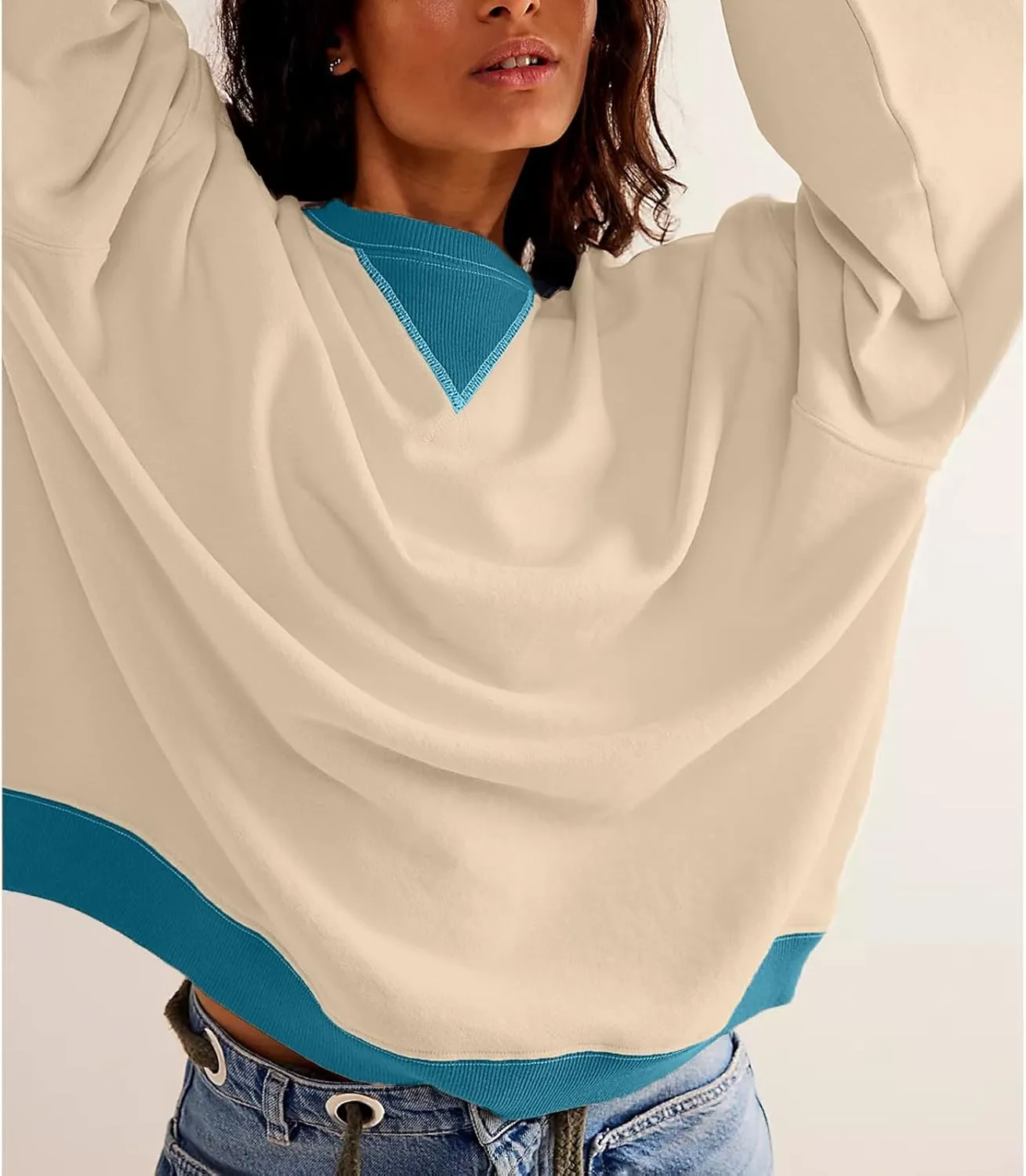Womens Fall Oversized Crewneck Sweatshirt Classic Colorblock Long Sleeve Tops Casual Pullover Shirts Y2K Clothes