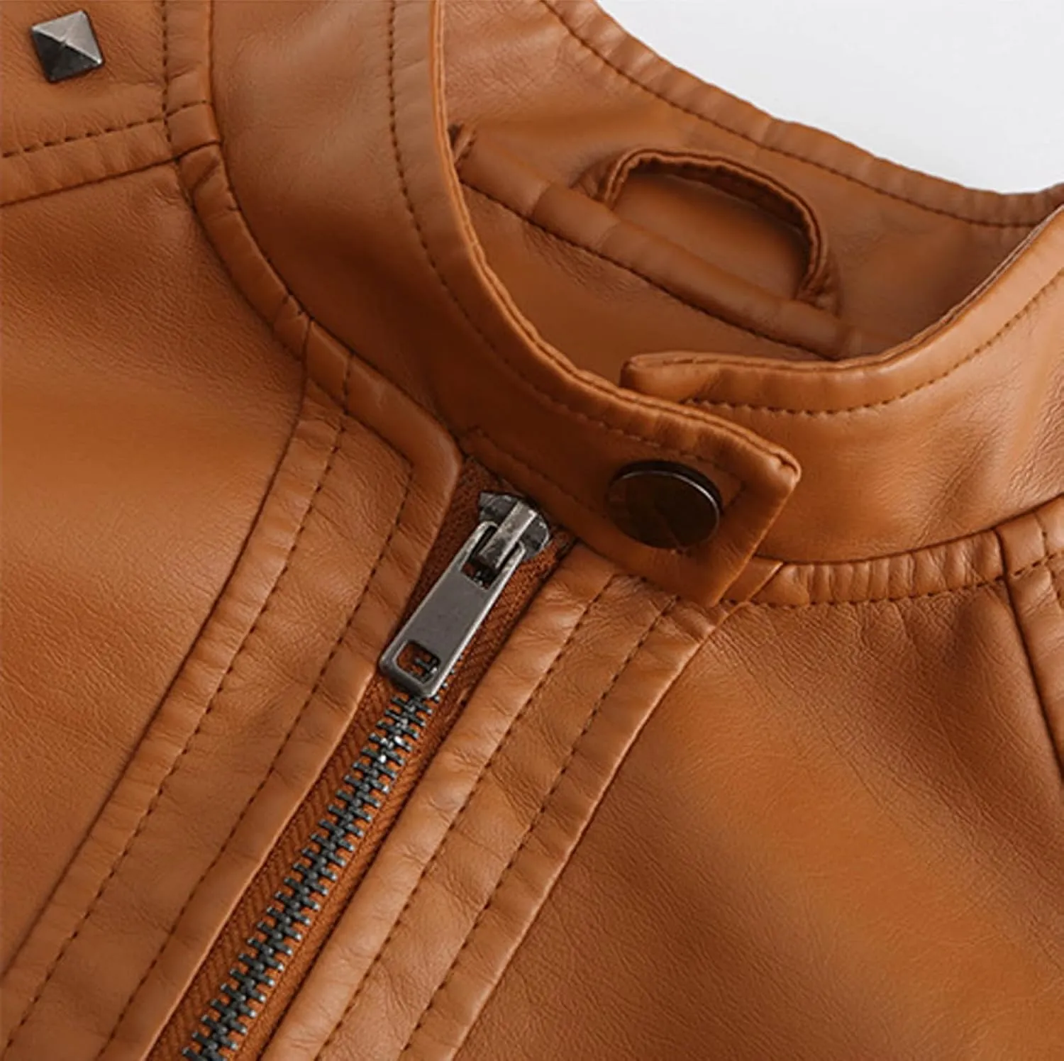 Womens Faux Leather Casual Jacket, Fall and Spring Fashion Zip Up Motorcycle Bike Coat, Winter Outfits Clothes 2024