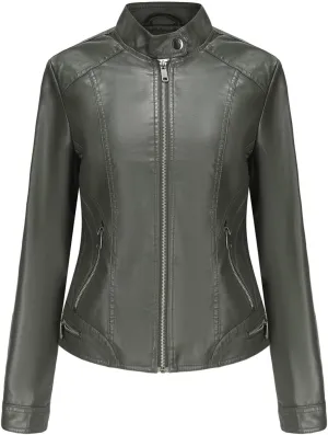 Womens Faux Leather Jacket, Casual Fashion Quilted Zip Up Suede Coat, Moto Biker Coat, Winter Outfits Clothes 2024