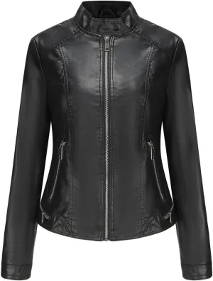 Womens Faux Leather Jacket, Casual Fashion Quilted Zip Up Suede Coat, Moto Biker Coat, Winter Outfits Clothes 2024