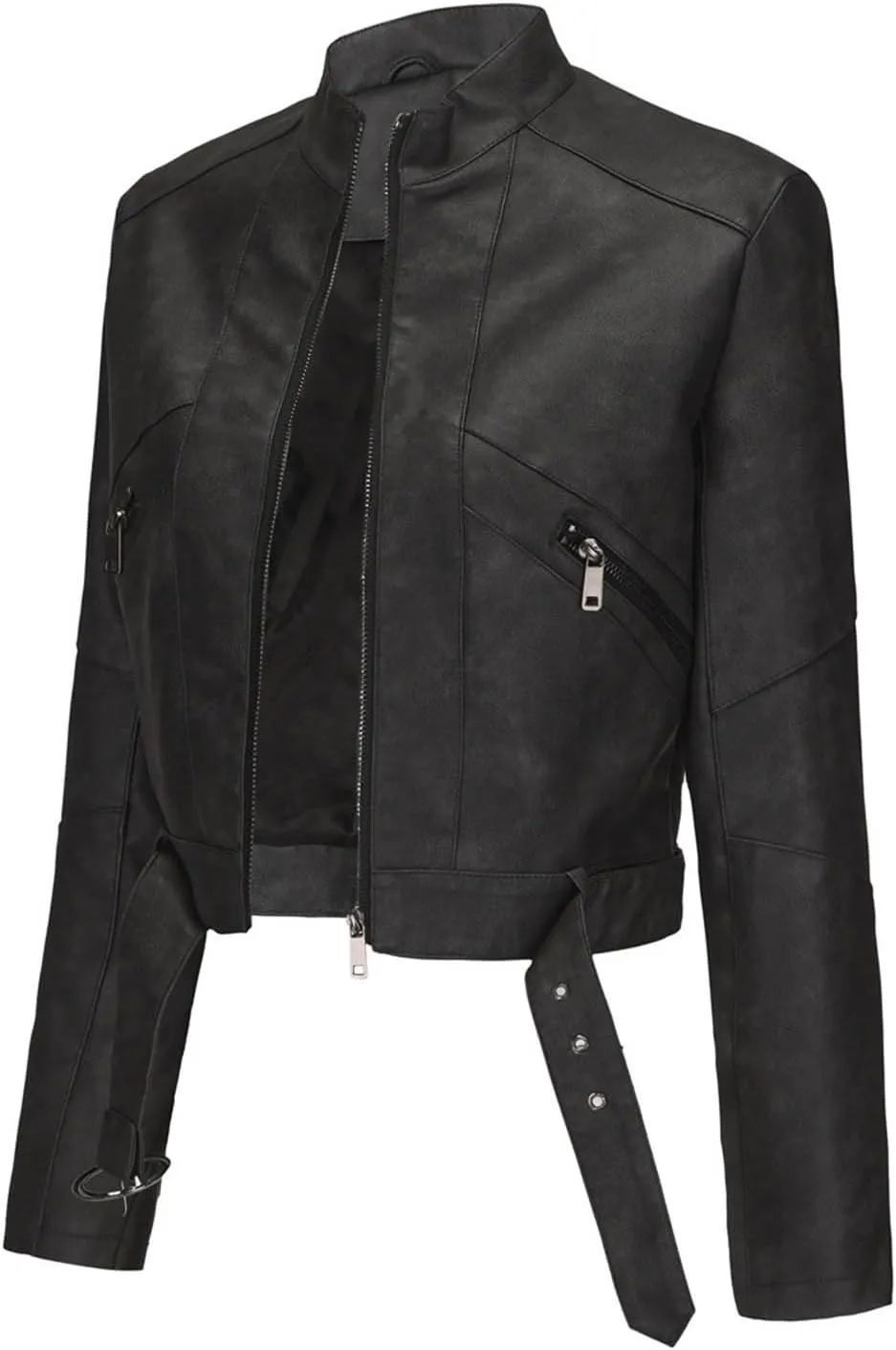 Womens Faux Leather Zip Up Moto Biker Jacket Short Leather Blazer Jackets 2024 Fall Fashion Motorcycle Coats Outwear