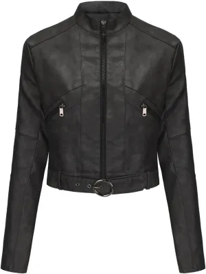 Womens Faux Leather Zip Up Moto Biker Jacket Short Leather Blazer Jackets 2024 Fall Fashion Motorcycle Coats Outwear