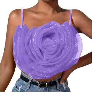 Women's Flower Front Crop Tube Top Sleeveless Strapless Solid Shirred Tops Mens Running