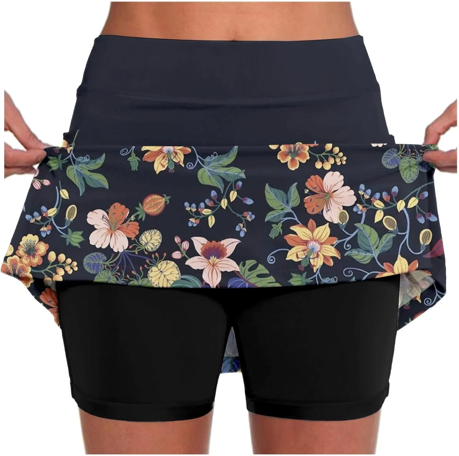 Womens Golf Skorts with Pockets Tum Control Floral High Waist Tennis Skirts with Shorts Tum Control A-Line Skort