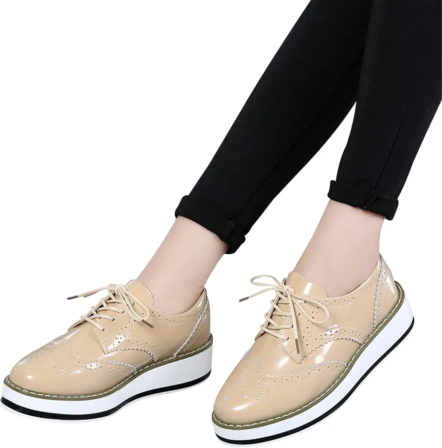 Women's Lace-Up Brogues Sneakers Causal Platform Round Toe Oxfords Shoes