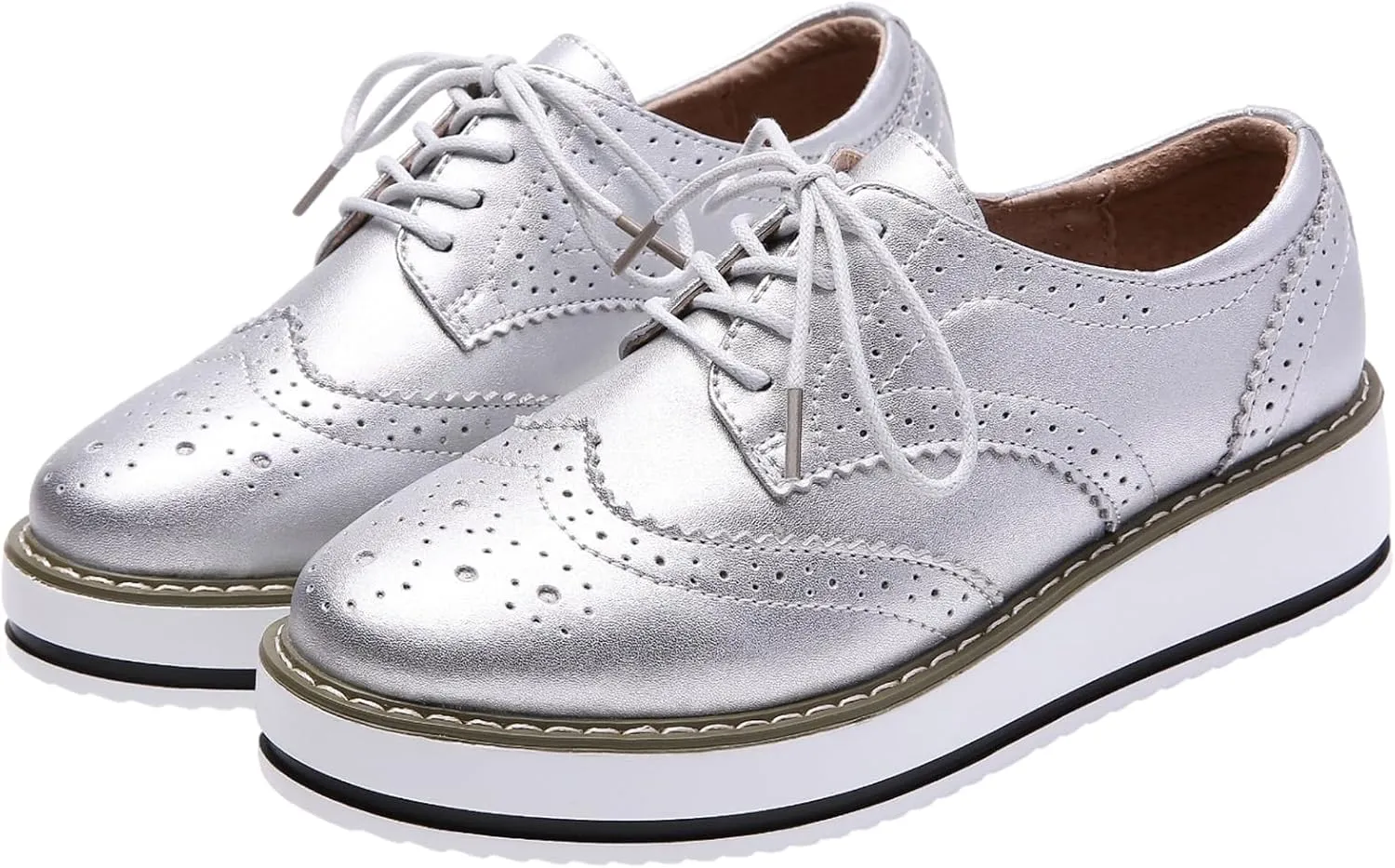 Women's Lace-Up Brogues Sneakers Causal Platform Round Toe Oxfords Shoes
