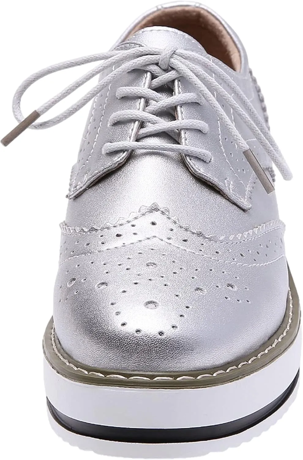 Women's Lace-Up Brogues Sneakers Causal Platform Round Toe Oxfords Shoes