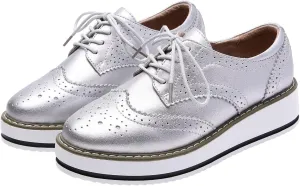 Women's Lace-Up Brogues Sneakers Causal Platform Round Toe Oxfords Shoes