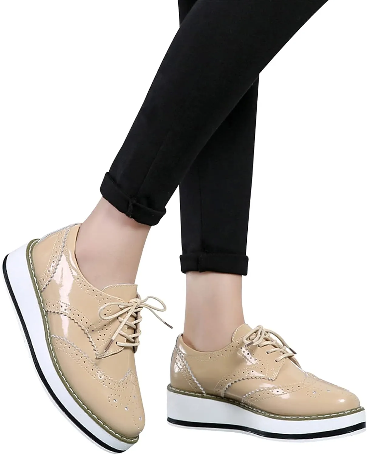 Women's Lace-Up Brogues Sneakers Causal Platform Round Toe Oxfords Shoes
