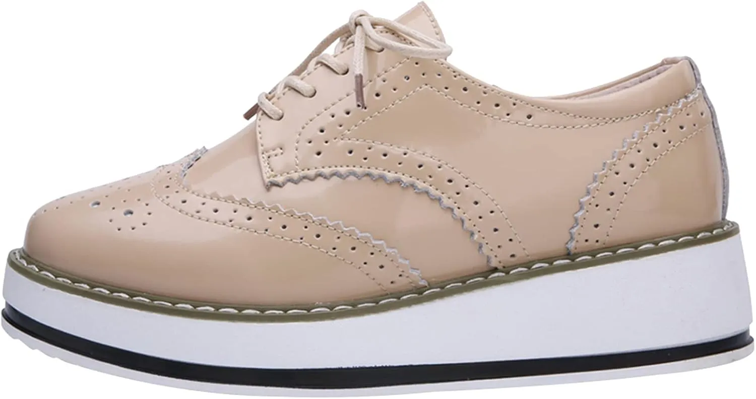 Women's Lace-Up Brogues Sneakers Causal Platform Round Toe Oxfords Shoes