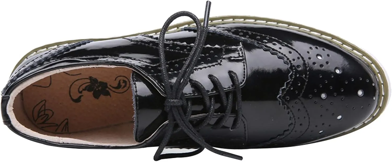 Women's Lace-Up Brogues Sneakers Causal Platform Round Toe Oxfords Shoes